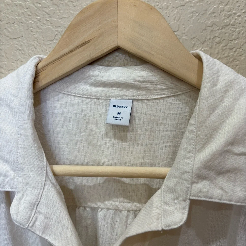 Old Navy Linen Sleeveless Fit & Flare Cream Eyelet MIDI Shirtdress Size Medium - Picture 5 of 8